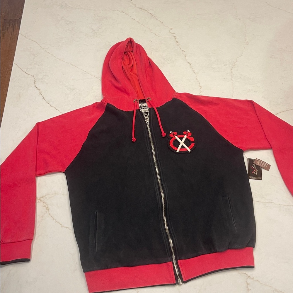 NWT Vintage Genuine Blackhawks Hoodie 100% Cotton USA ZIP UP Size XL Faded Rare